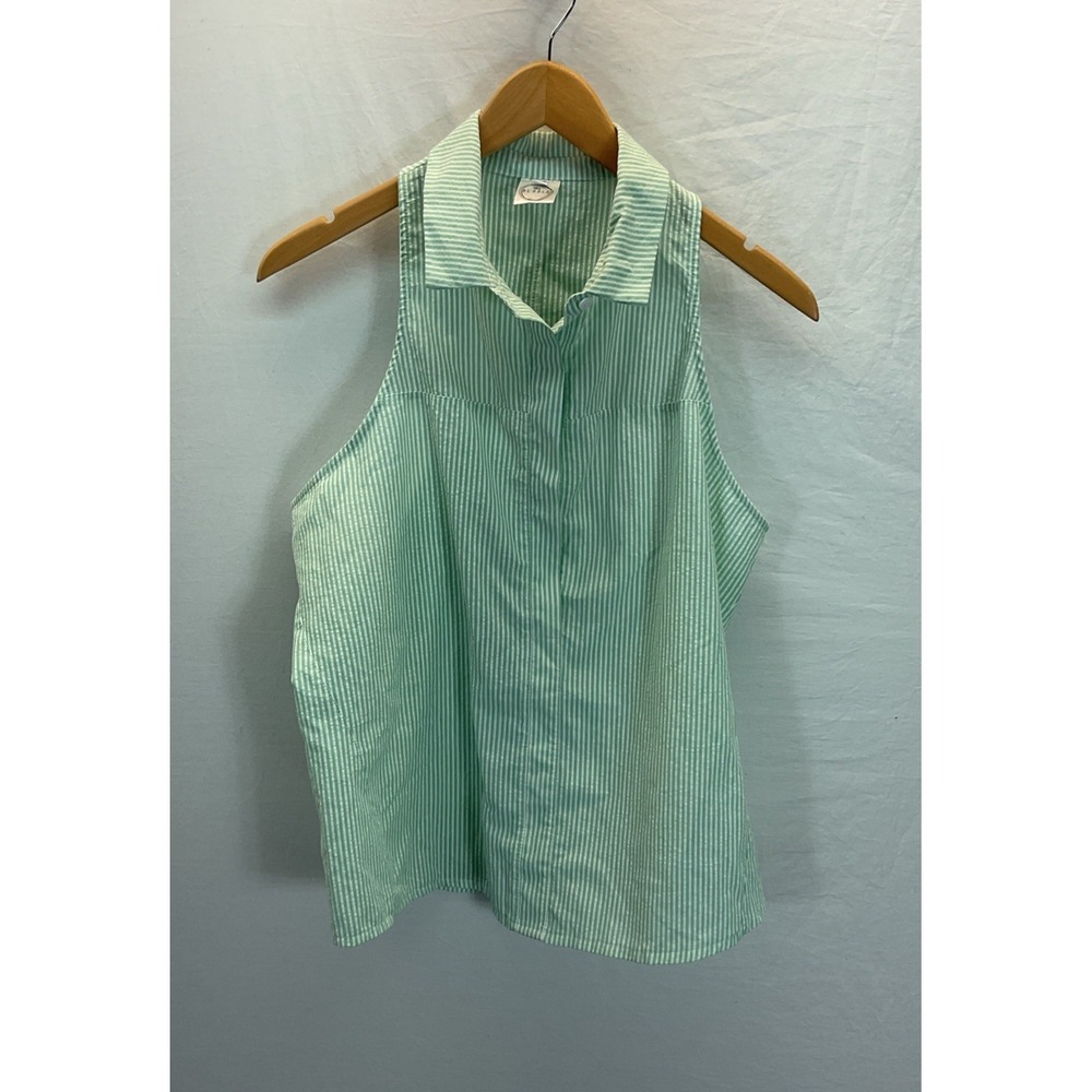 The Bubble Womens Green‎ Striped Racer Back Top Seersucker Performance Sz XL